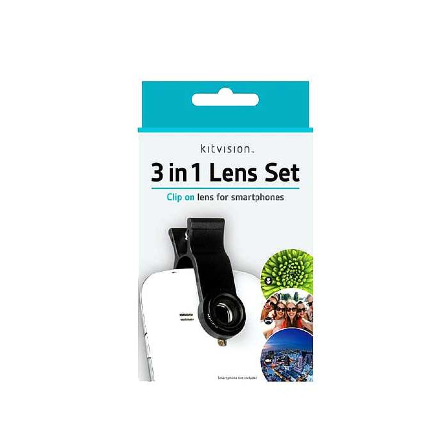 Camera Centre UK Kitvision 3-In-1 Clip Lens Set For Smartphones (Macro, Fisheye & Wide-Angle) | Smartphone Lenses